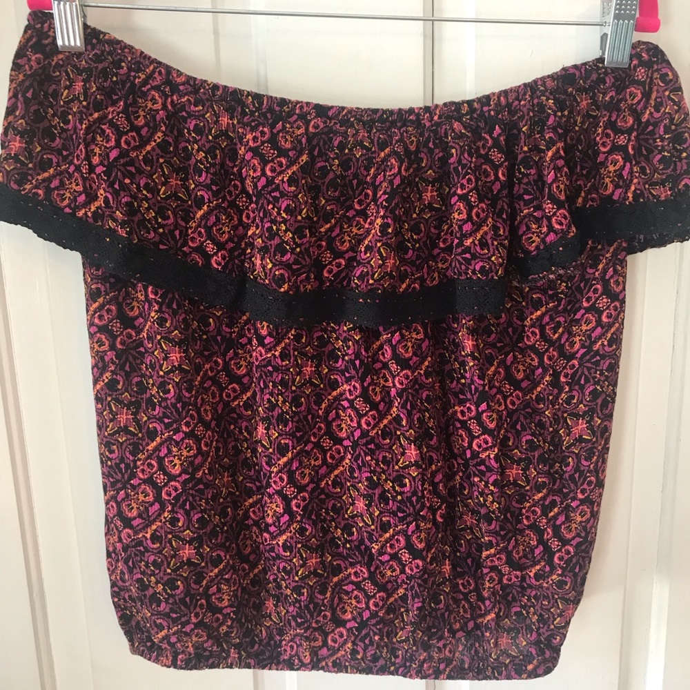 Jewel toned floral print peasant top Size L